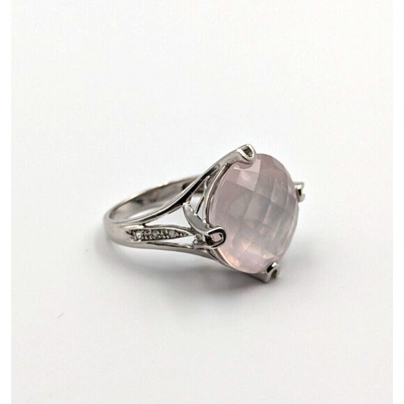 Sterling Silver 925 Checkerboard Cut Pink Chalcedony Clear Topaz Ring Sz 6 - Picture 2 of 16